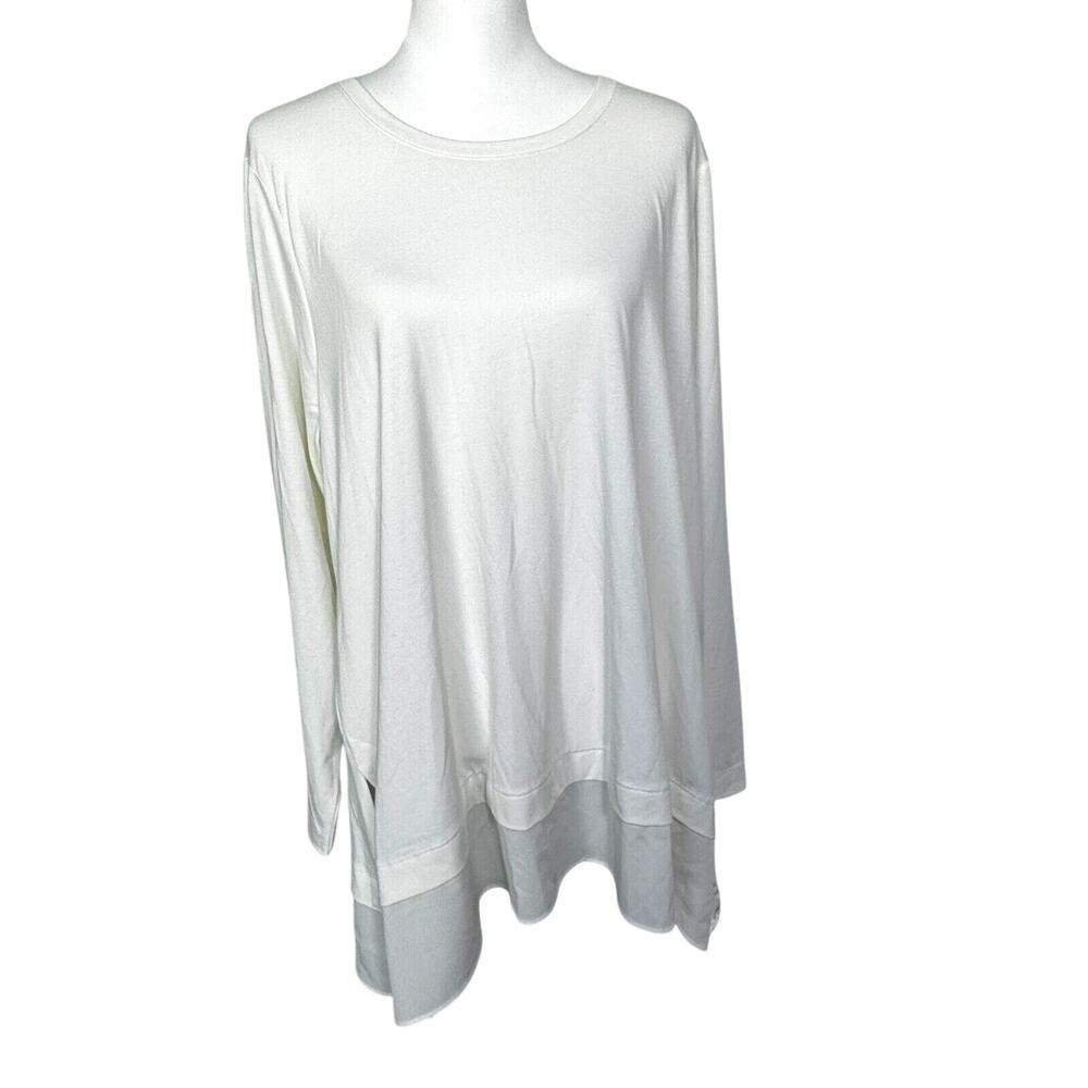 SOFT SURROUNDINGS Women's 1X White Long Sleeve Layered Stretch Tunic Top Shirt‎